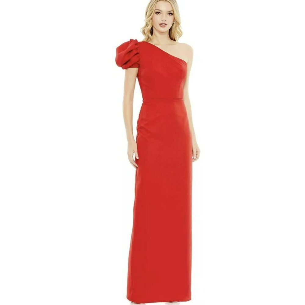 Mac Duggal Red One Shoulder Formal Maxi Dress Gown Sz 8 NWT